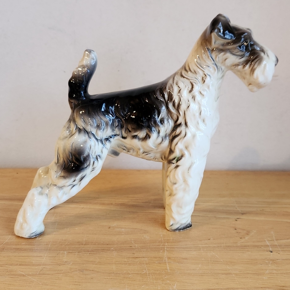 Vintage Dog Figure Japan Ceramic Porcelain Terrier Black White Pet Statue
